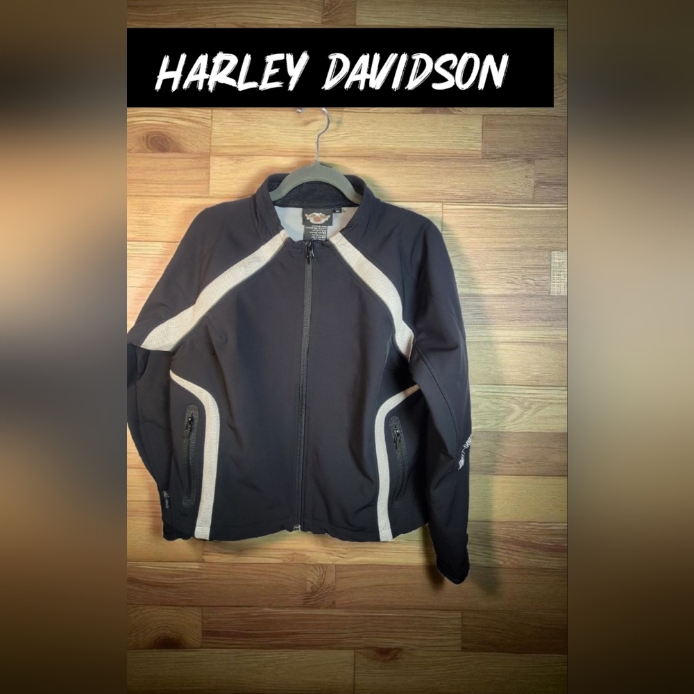 Harley Davidson Womas Biker Jacket Reflective Stripes - Picture 7 of 8